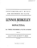 Sonatina, for treble recorder or flute & piano /