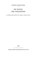 Die Rätsel der Philosophie in ihrer Geschichte als Umriss dargestellt.